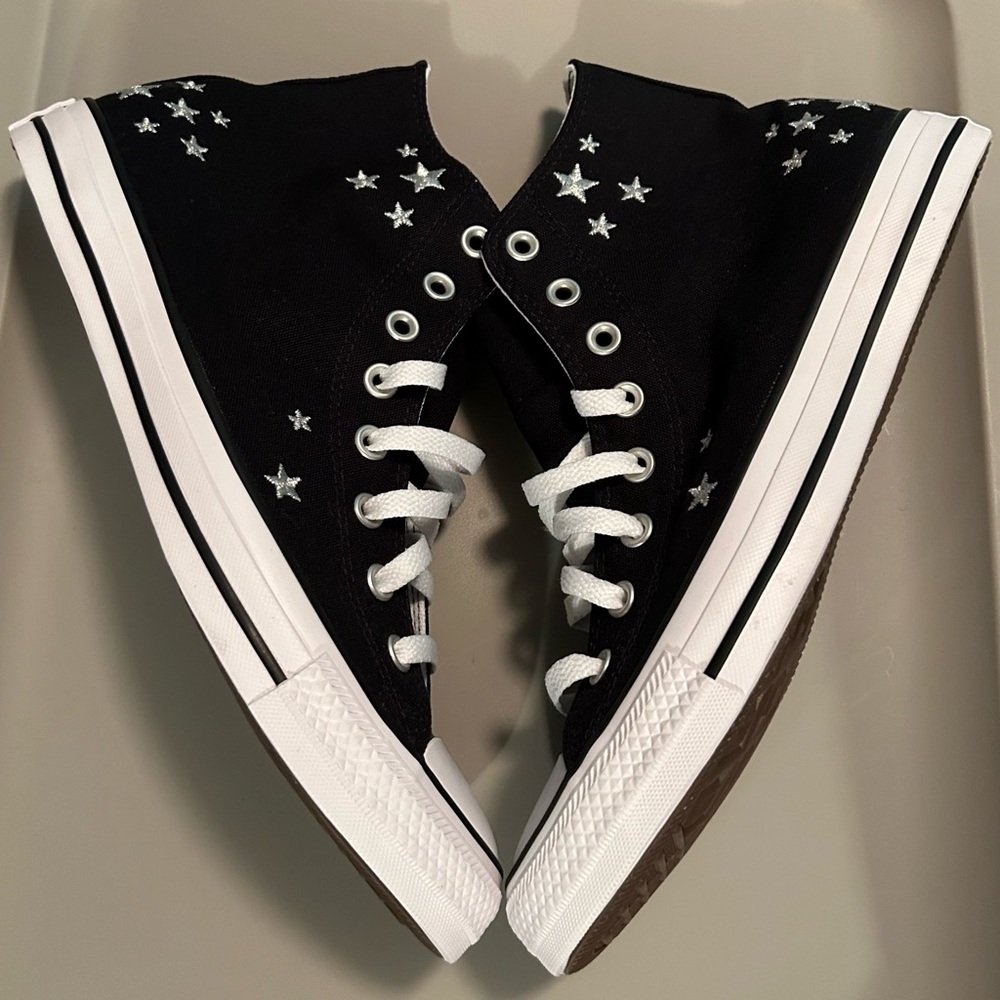 Converse Chuck Taylor All Star High Stars Black Silver White size 9.5 NEW Custom